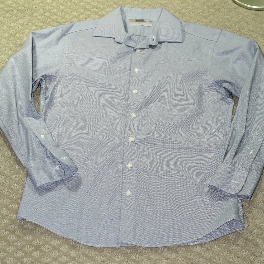Murano Men’s 15/33 Slim Fit Blue White Long Sleeve Button Up Dress Shirt